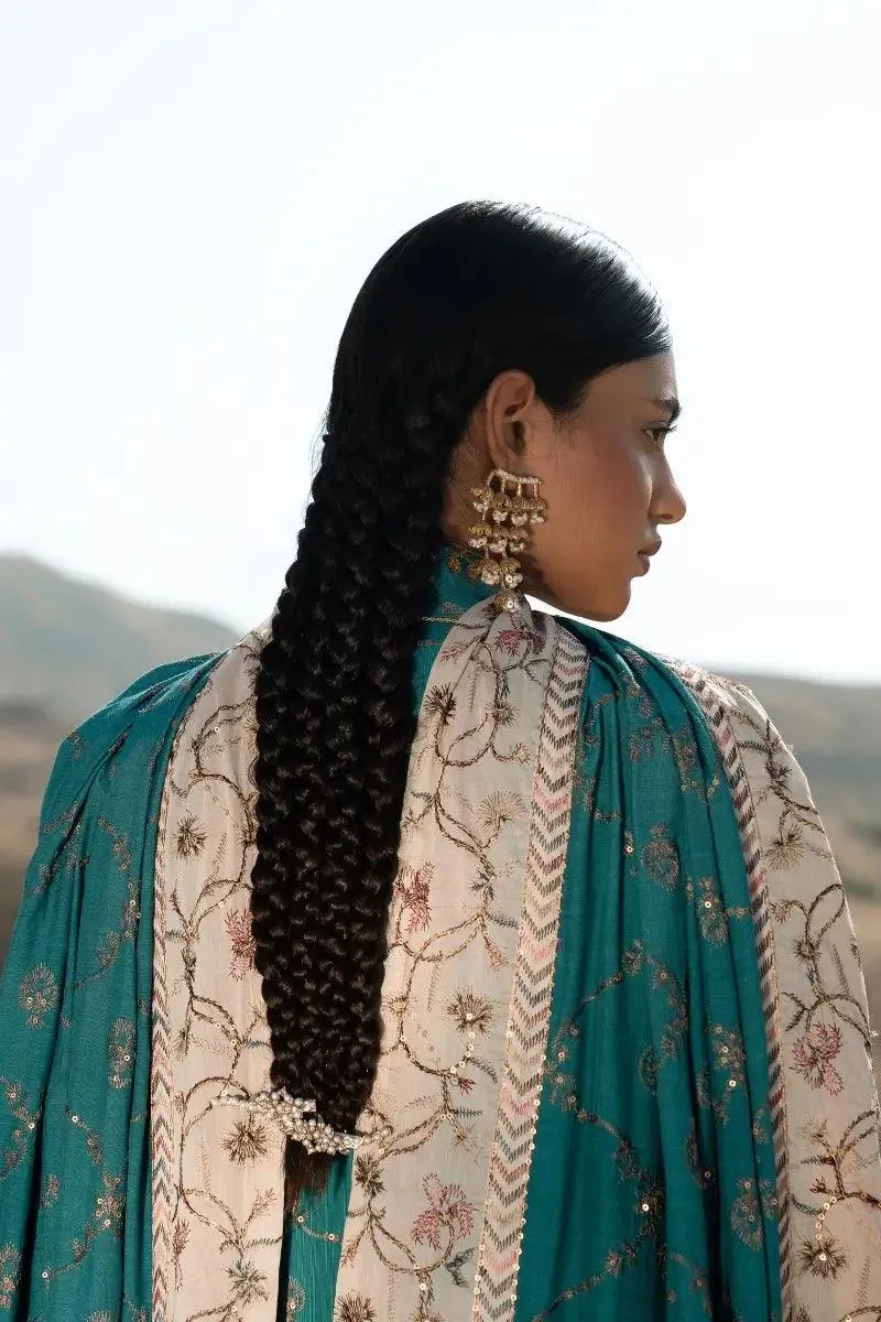Sana Safinaz Winter Luxury 23 Teal Raw Silk – view 5 – Poshaq