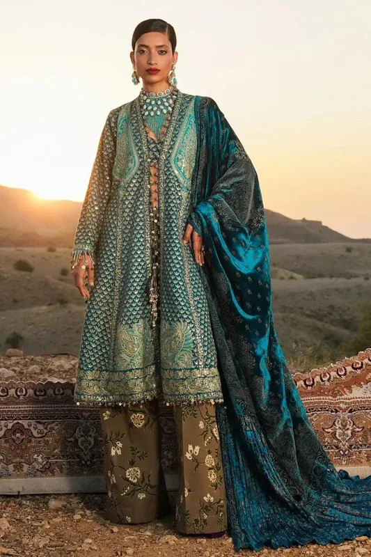 Sana Safinaz Winter Luxury 23 Green Raw Silk – view 1 – Poshaq