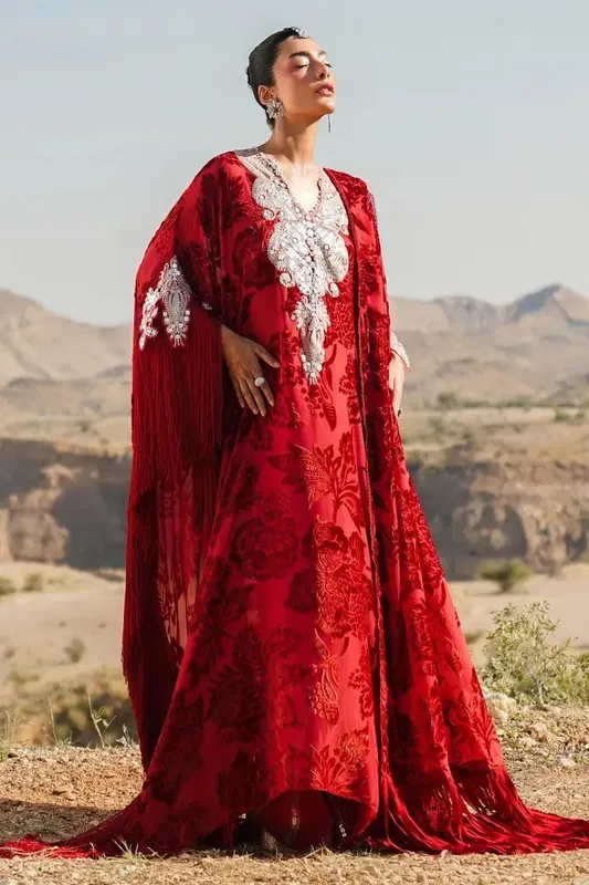 Sana Safinaz Winter Luxury 23 Red Raw Silk – view 1 – Poshaq