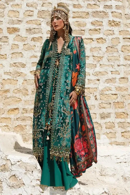 Sana Safinaz Winter Luxury 23 Bottle Green Raw Silk – view 1 – Poshaq