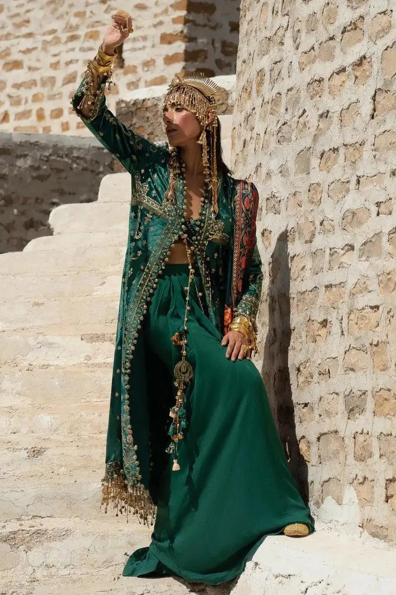 Sana Safinaz Winter Luxury 23 Bottle Green Raw Silk – view 2 – Poshaq