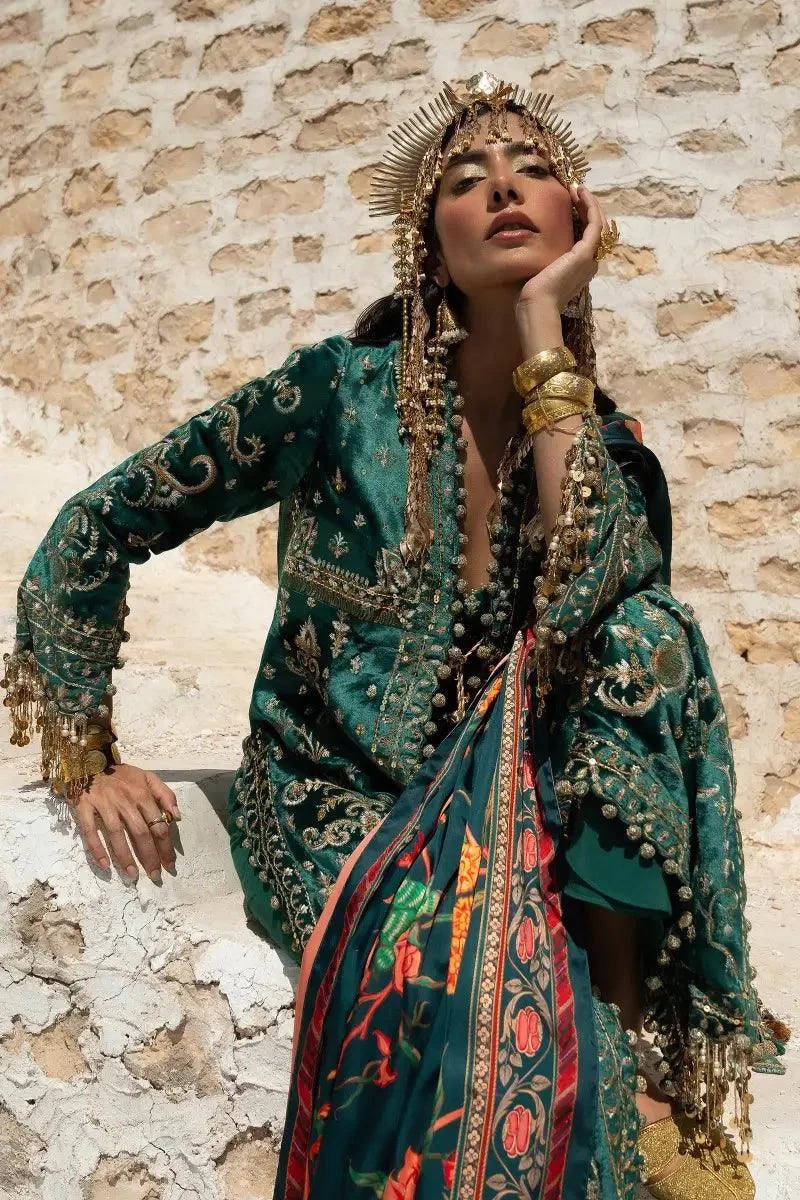 Sana Safinaz Winter Luxury 23 Bottle Green Raw Silk – view 3 – Poshaq