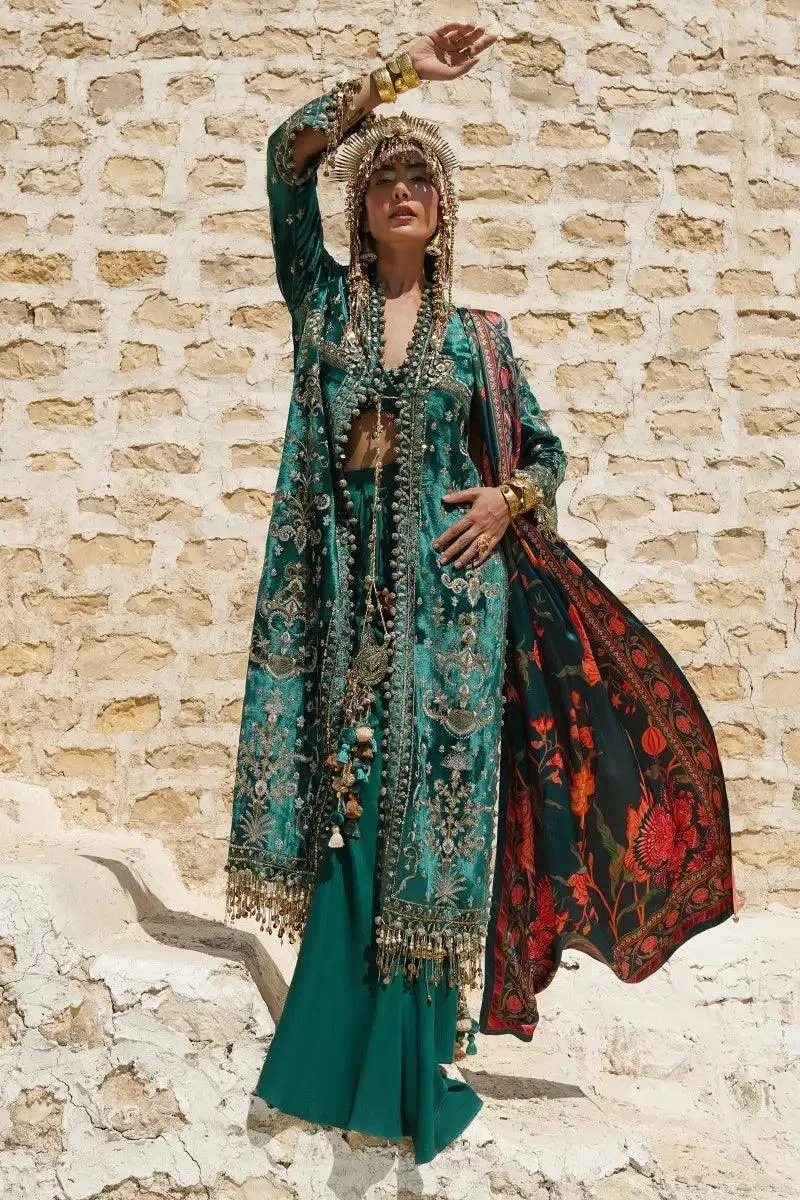 Sana Safinaz Winter Luxury 23 Bottle Green Raw Silk – view 4 – Poshaq