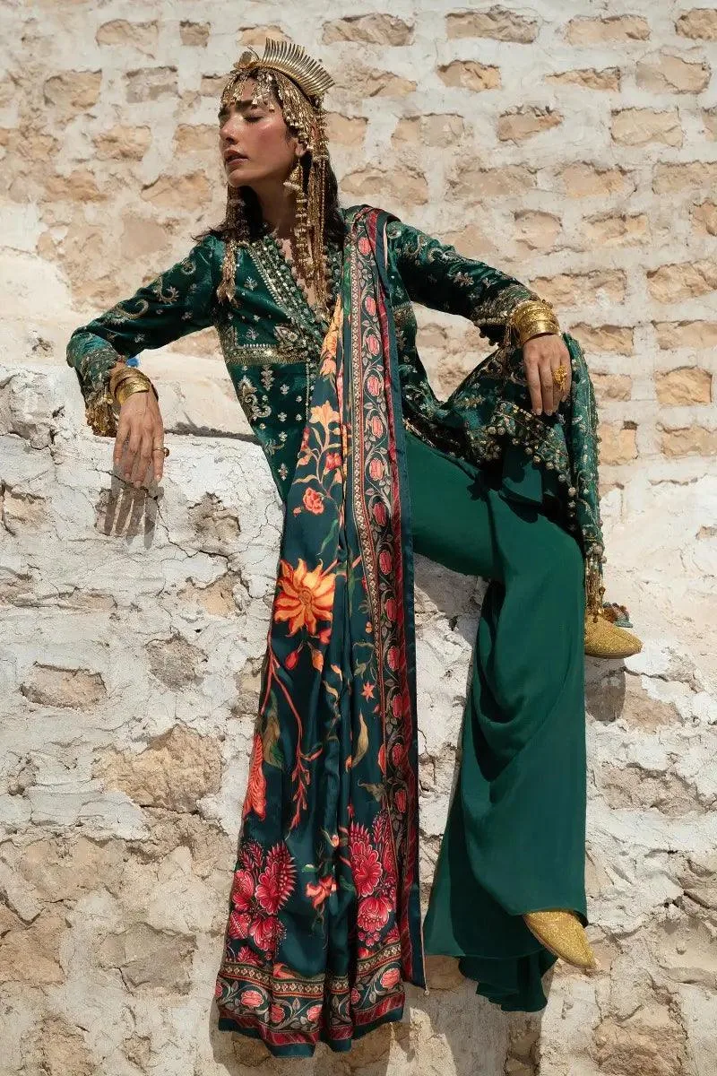 Sana Safinaz Winter Luxury 23 Bottle Green Raw Silk – view 5 – Poshaq
