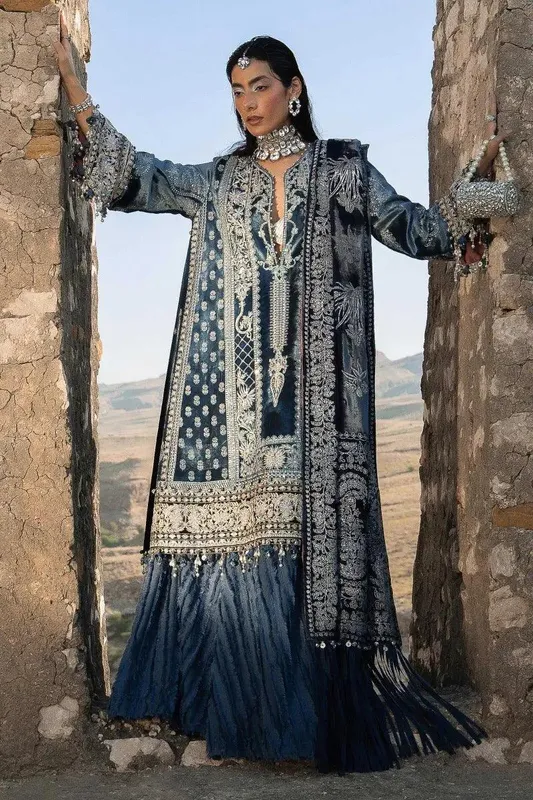 Sana Safinaz Winter Luxury 23 Navy Blue Raw Silk – view 1 – Poshaq