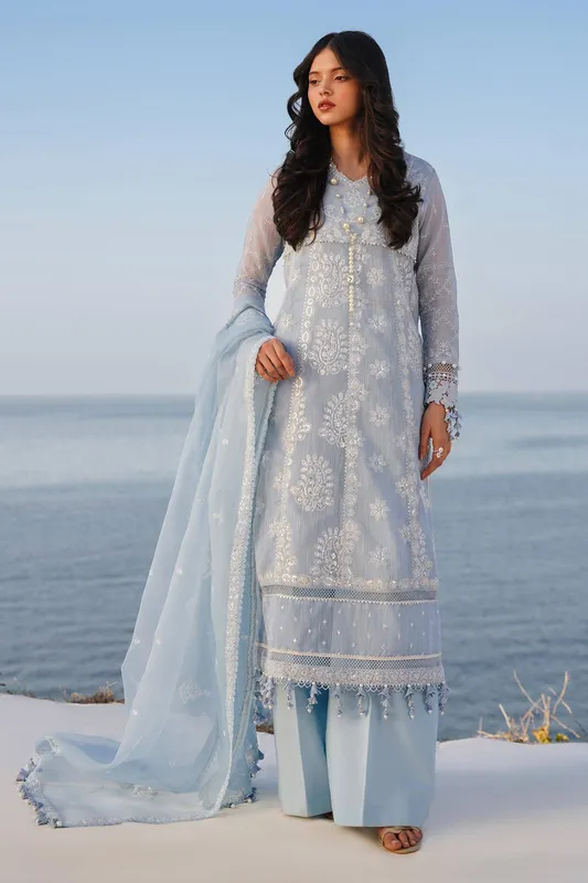 Sana Safinaz Muzlin Spring 24 Sky Blue Organza – view 1 – Poshaq