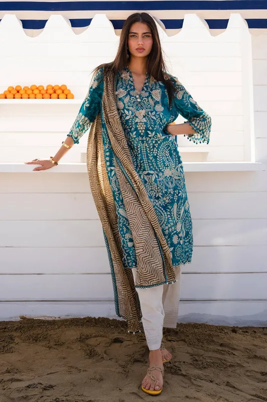 Sana Safinaz Mahay Spring 24 Teal Organza – view 1 – Poshaq