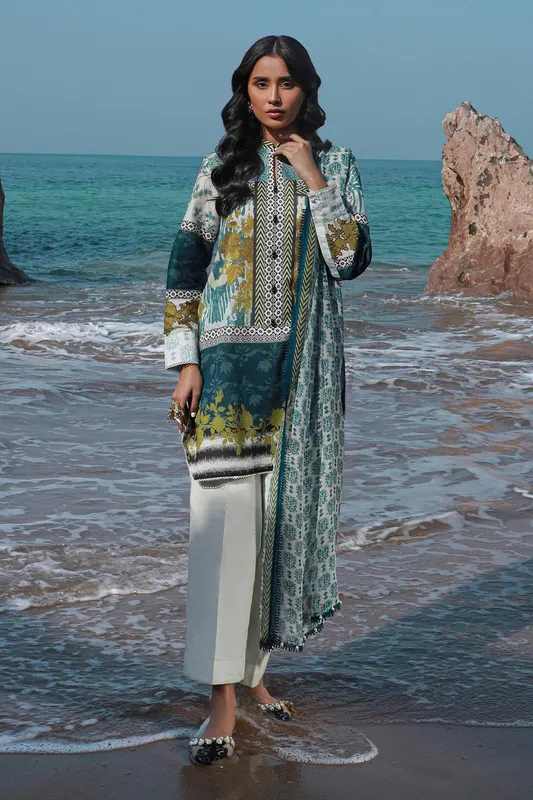 Sana Safinaz Mahay Spring 24 Teal Chiffon – view 1 – Poshaq