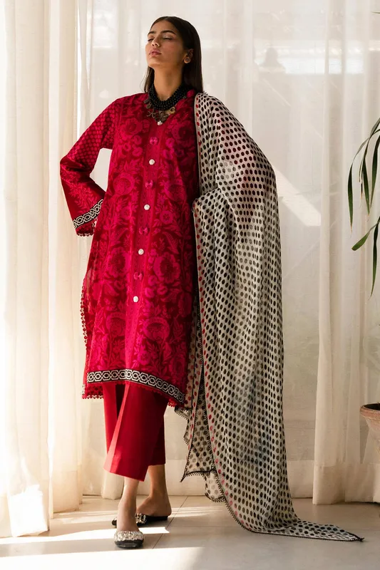 Sana Safinaz Mahay Spring 24 Red Chiffon – view 1 – Poshaq
