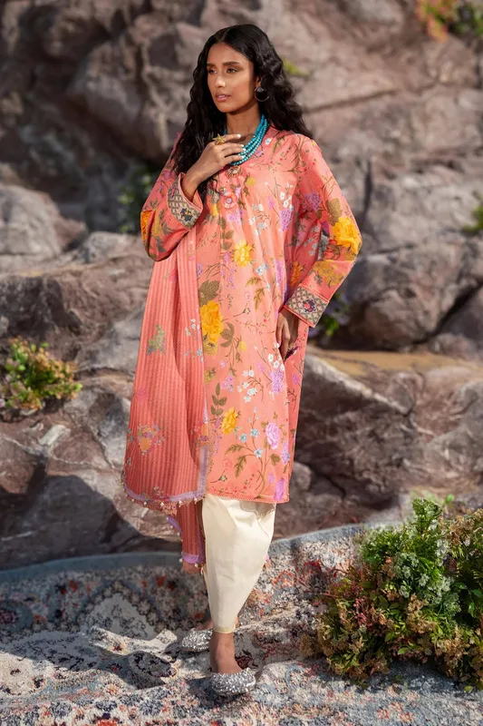 Sana Safinaz Mahay Spring 24 Peach Lawn – view 1 – Poshaq