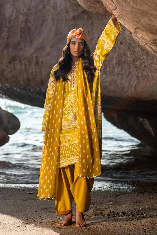 Sana Safinaz Mahay Spring 24 Mustard Organza – view 1 – Poshaq