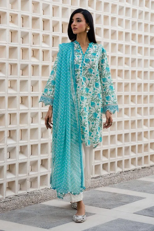 Sana Safinaz Mahay Spring 24 Turquoise Organza – view 1 – Poshaq