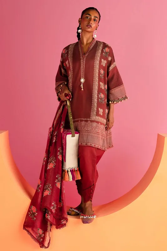 Sana Safinaz Mahay Summer Lawn 24 Maroon Organza – view 1 – Poshaq