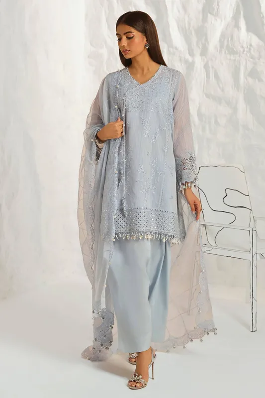 Sana Safinaz Muzlin Summer 24 Blue Organza – view 1 – Poshaq