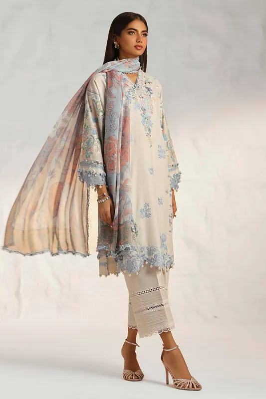 Sana Safinaz Muzlin Summer 24 Beige Organza – view 1 – Poshaq
