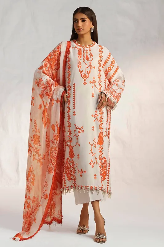 Sana Safinaz Muzlin Summer 24 Beige Chiffon – view 1 – Poshaq