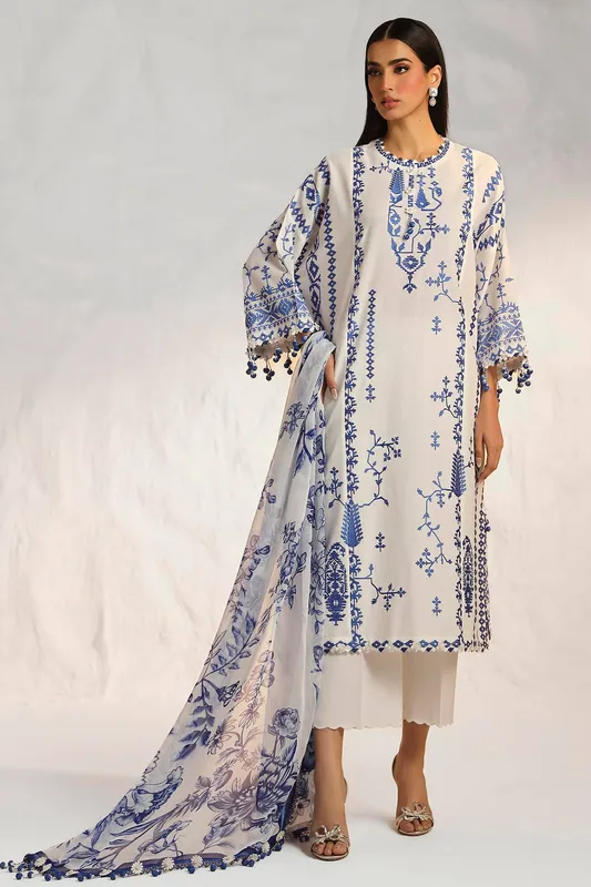 Sana Safinaz Muzlin Summer 24 Off White Chiffon – view 1 – Poshaq