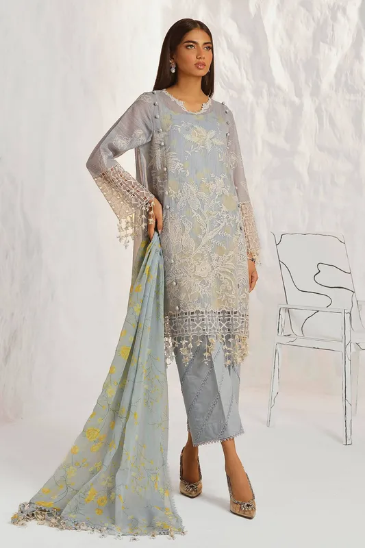 Sana Safinaz Muzlin Summer 24 Blue Organza – view 1 – Poshaq