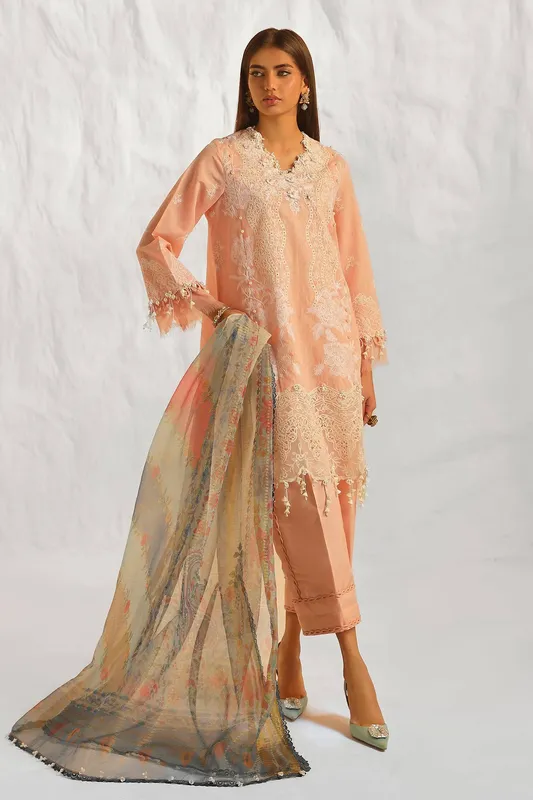 Sana Safinaz Muzlin Summer 24 Peach Organza – view 1 – Poshaq