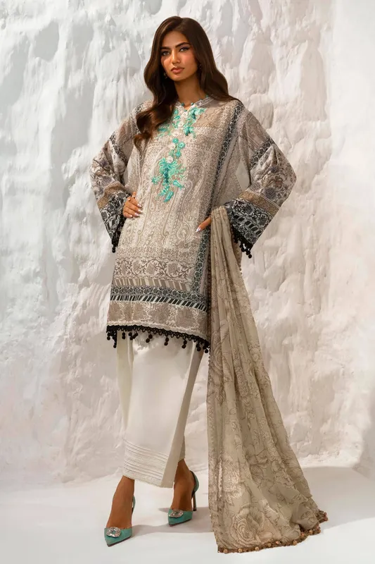 Sana Safinaz Muzlin Summer 24 Grey Organza – view 1 – Poshaq