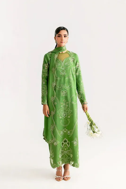 Saira Rizwan Silk Pret 25 Green Raw Silk – view 1 – Poshaq