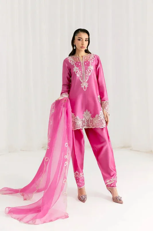 Saira Rizwan Silk Pret 25 Thulian Pink Organza – view 1 – Poshaq