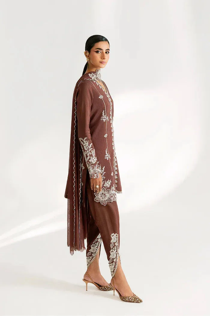 Saira Rizwan Silk Pret 25 Dull Brown Raw Silk – view 3 – Poshaq