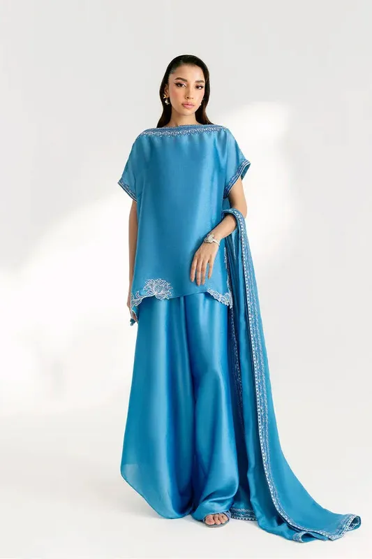 Saira Rizwan Silk Pret 25 Blue Tissue – view 1 – Poshaq