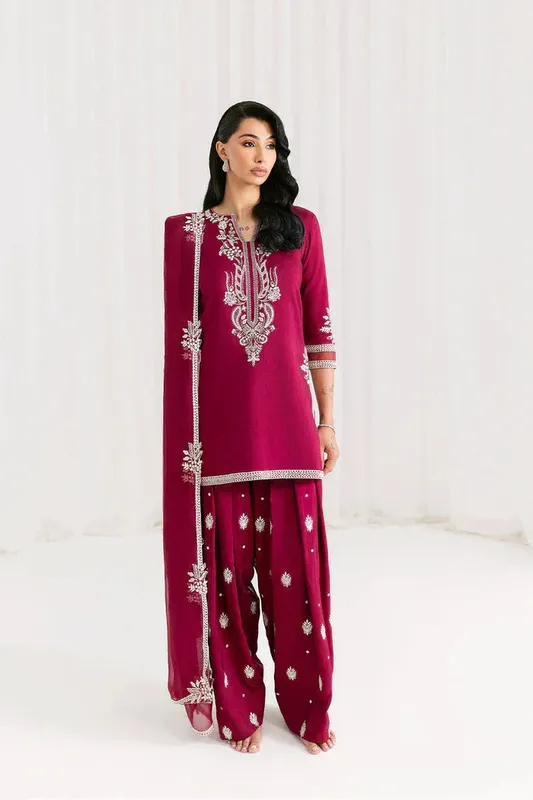 Saira Rizwan Silk Pret 25 purplish red Raw Silk – view 1 – Poshaq