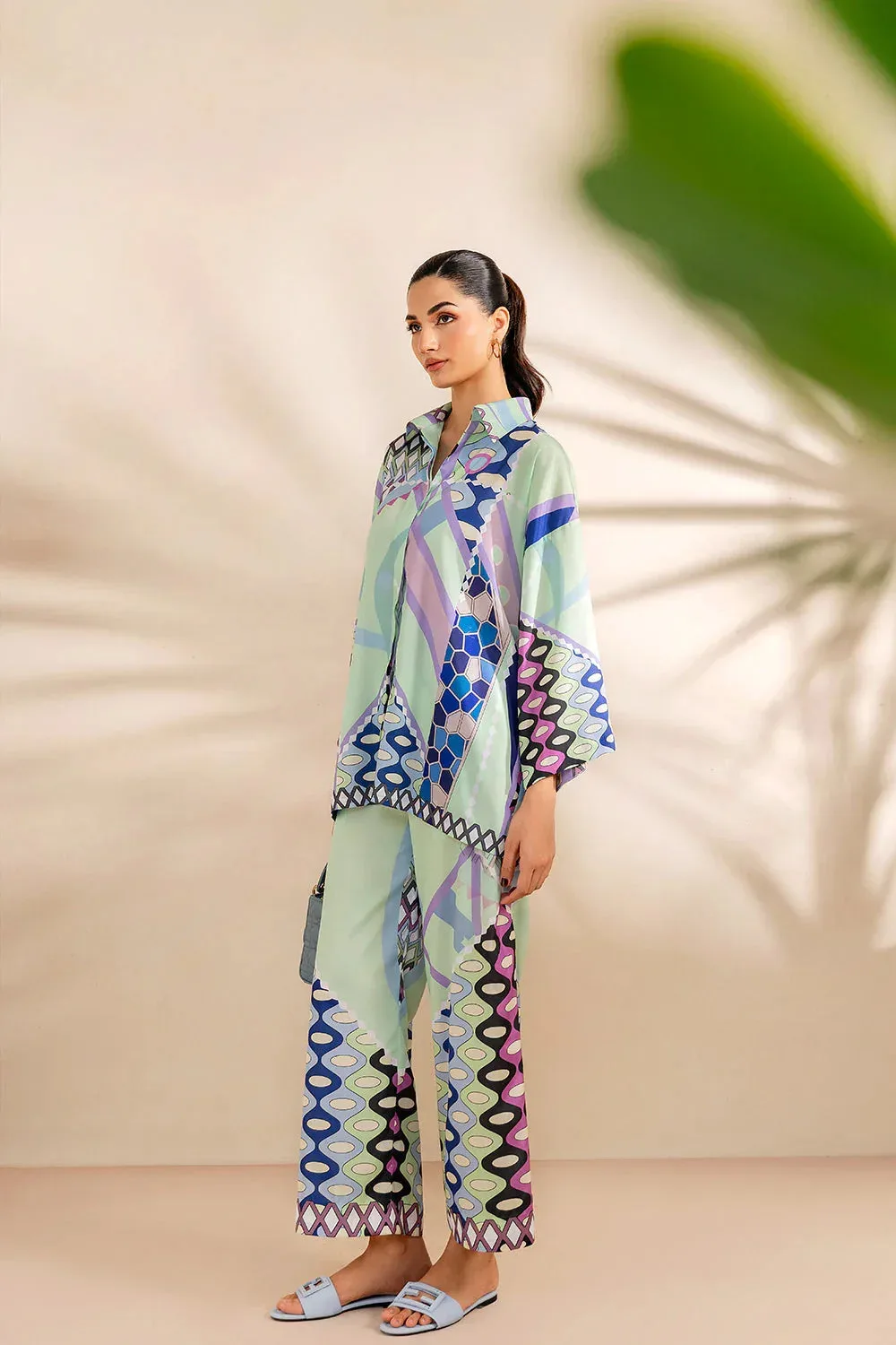 Saira Rizwan Silk Coords 25 Ice Blue Silk – view 1 – Poshaq