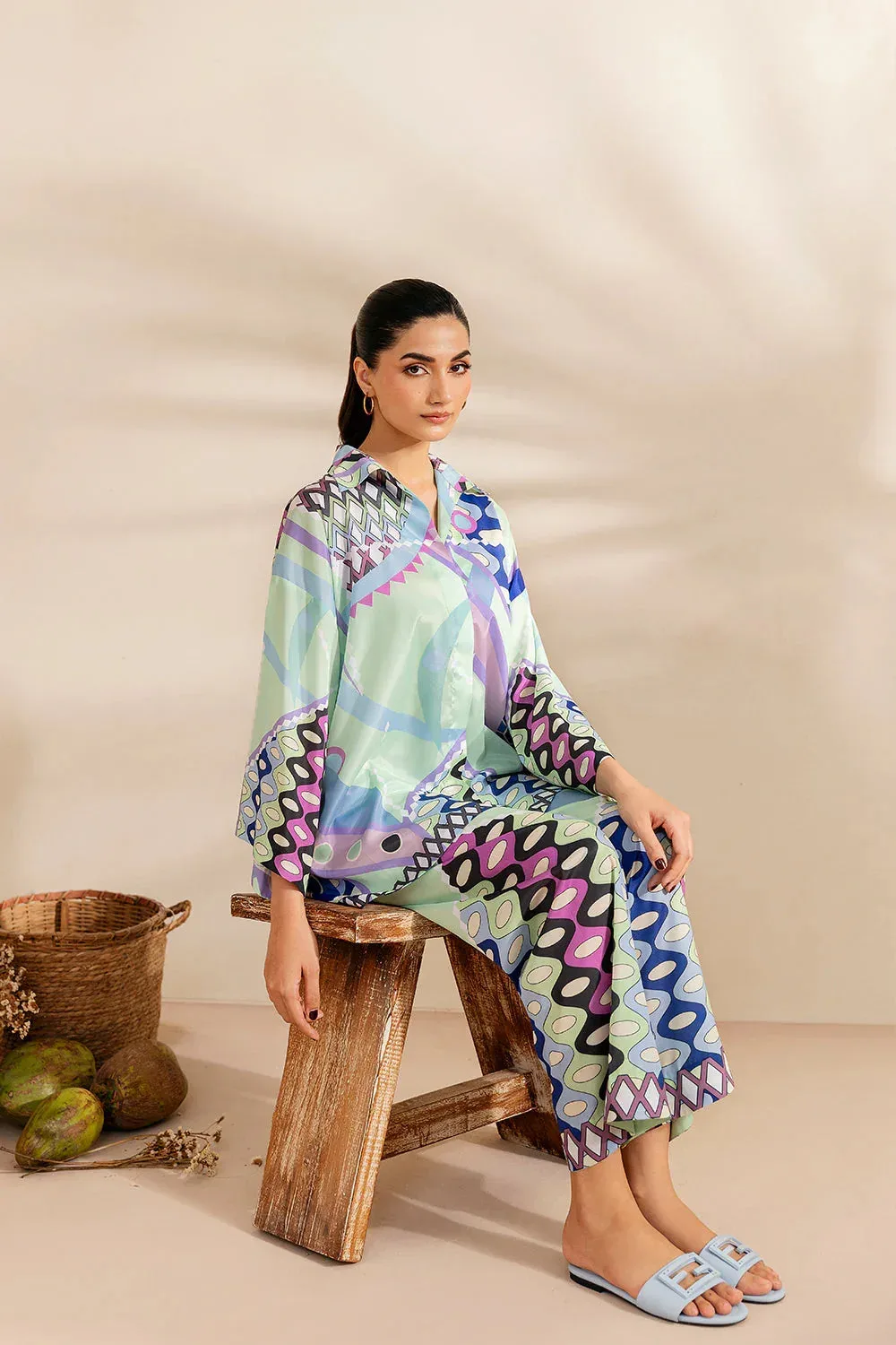 Saira Rizwan Silk Coords 25 Ice Blue Silk – view 2 – Poshaq