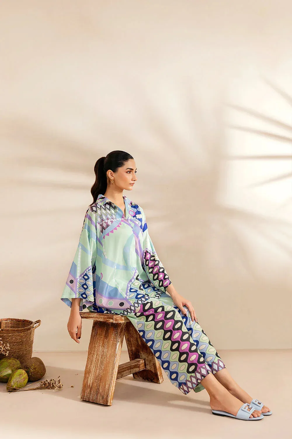 Saira Rizwan Silk Coords 25 Ice Blue Silk – view 3 – Poshaq