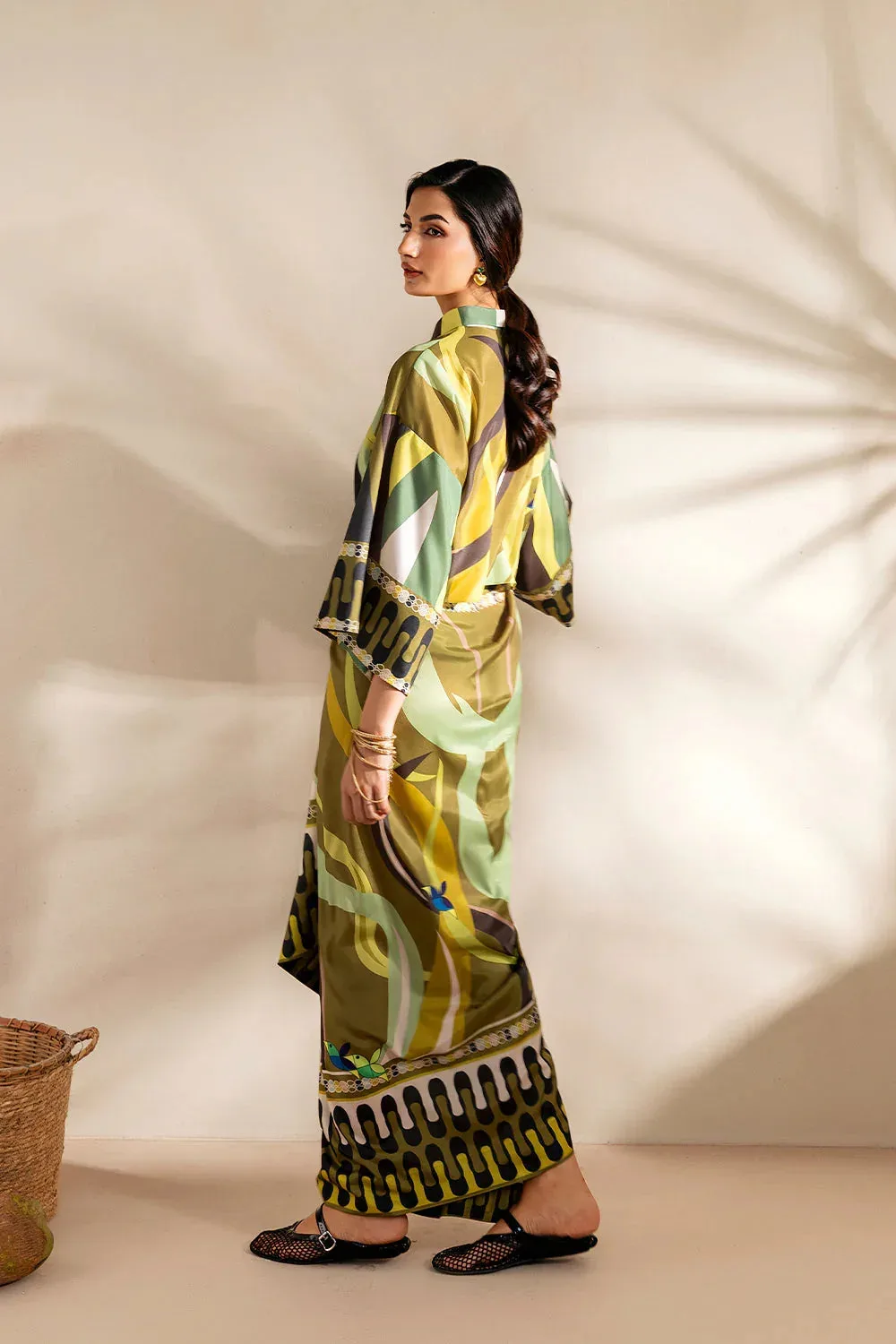 Saira Rizwan Silk Coords 25 Mehndi Silk – view 2 – Poshaq