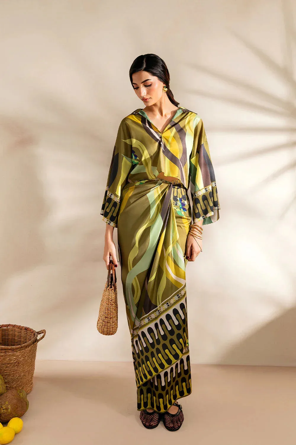Saira Rizwan Silk Coords 25 Mehndi Silk – view 3 – Poshaq