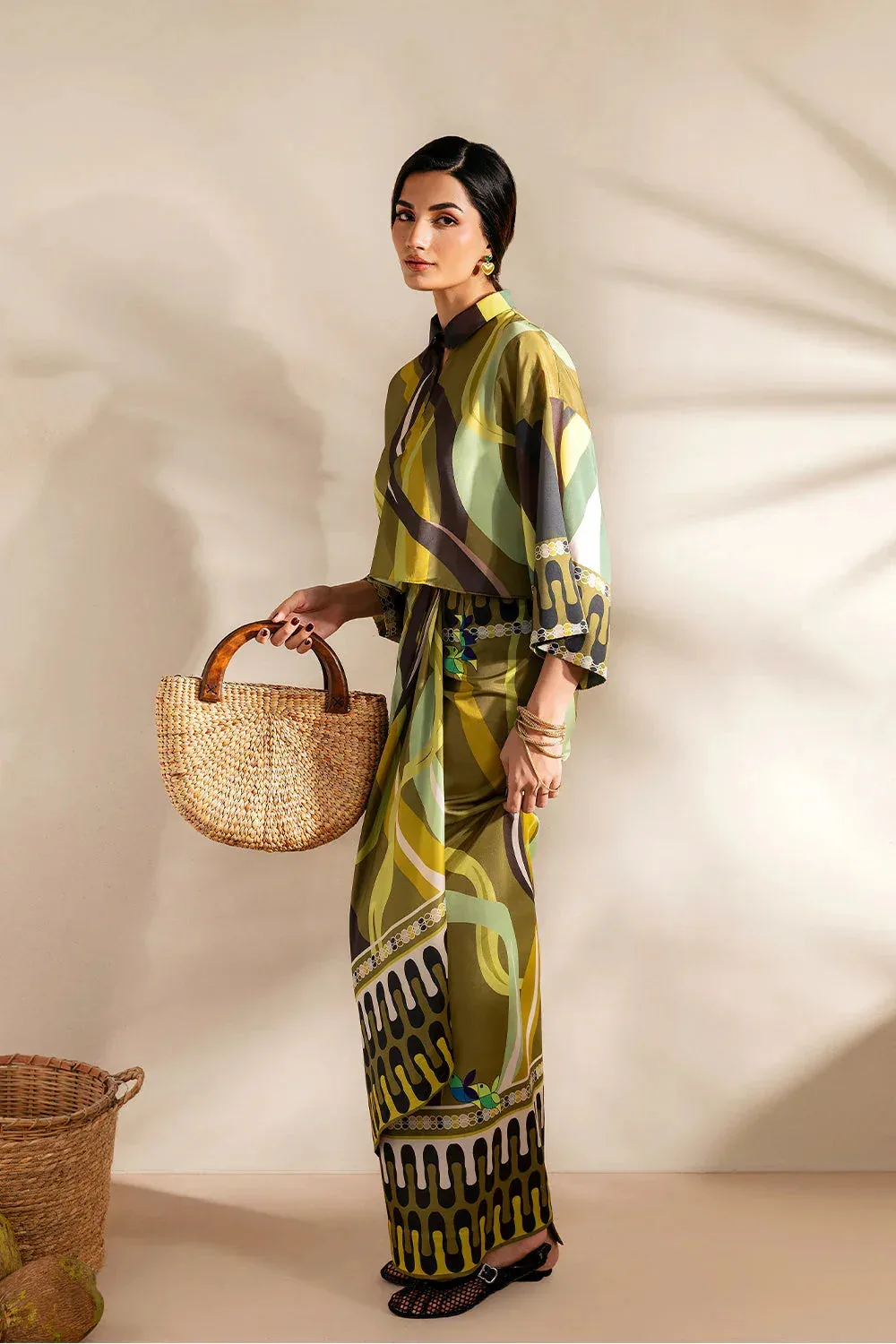 Saira Rizwan Silk Coords 25 Mehndi Silk – view 4 – Poshaq