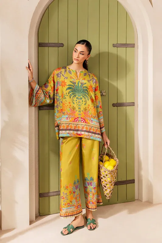 Saira Rizwan Silk Coords 25 Lime Yellow Silk – view 1 – Poshaq