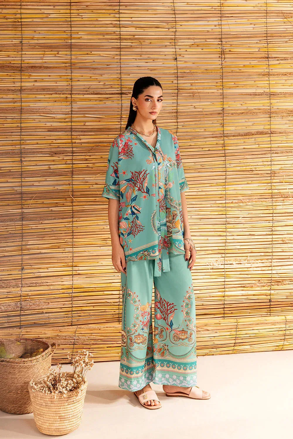 Saira Rizwan Silk Coords 25 Aqua Silk – view 1 – Poshaq