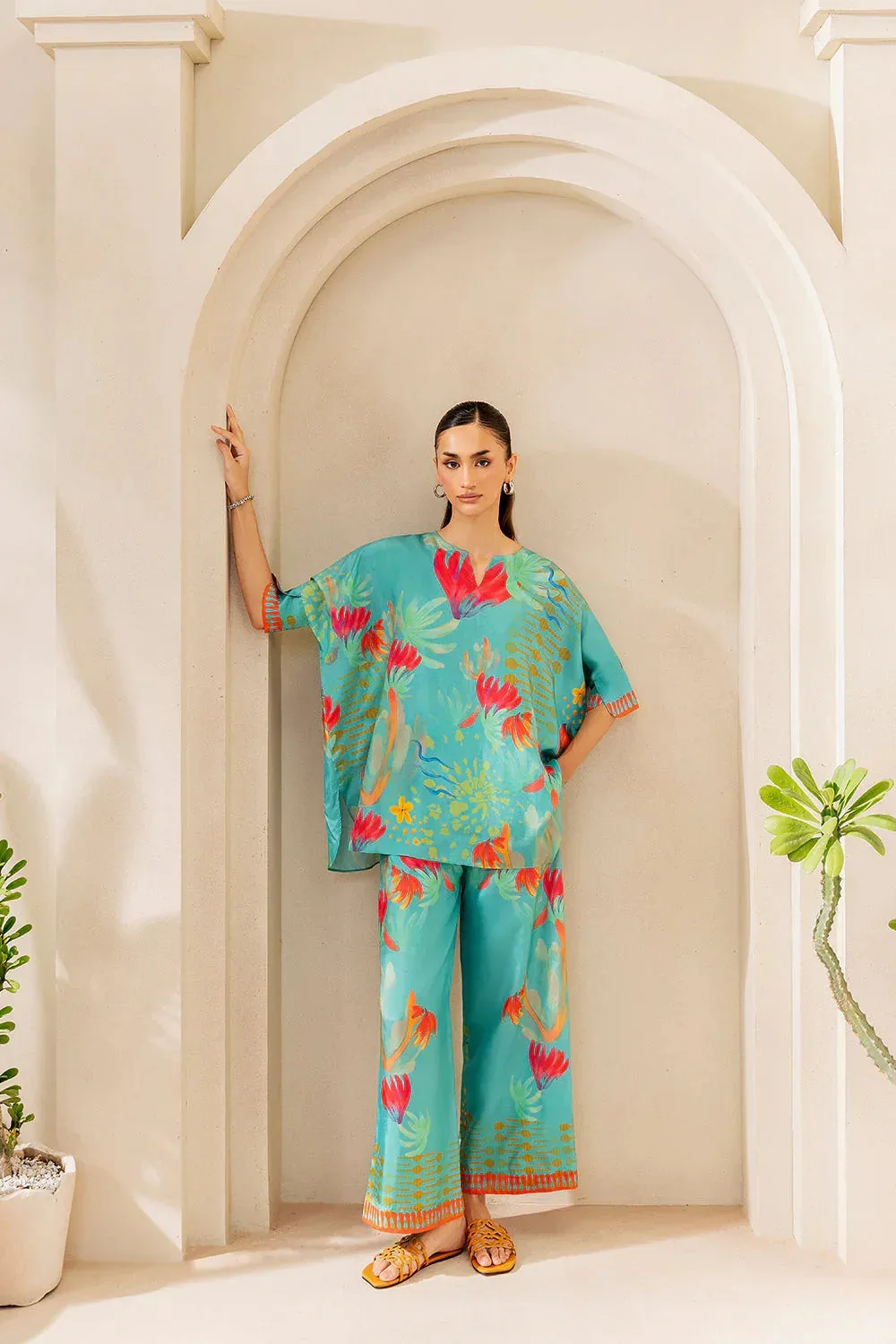 Saira Rizwan Silk Coords 25 Light Teal Silk – view 1 – Poshaq