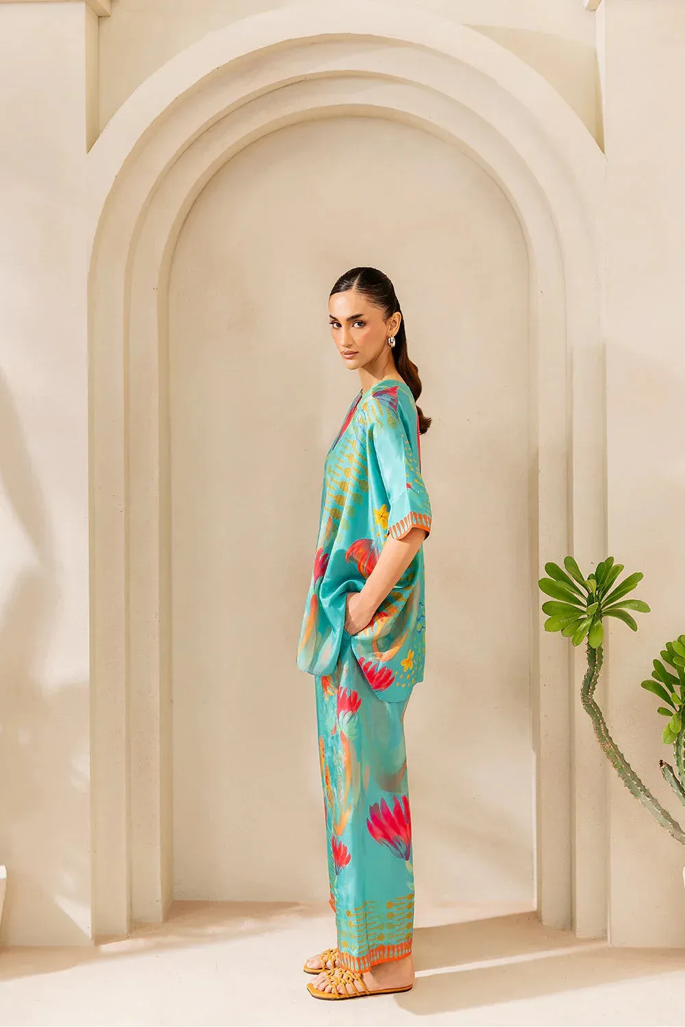 Saira Rizwan Silk Coords 25 Light Teal Silk – view 4 – Poshaq
