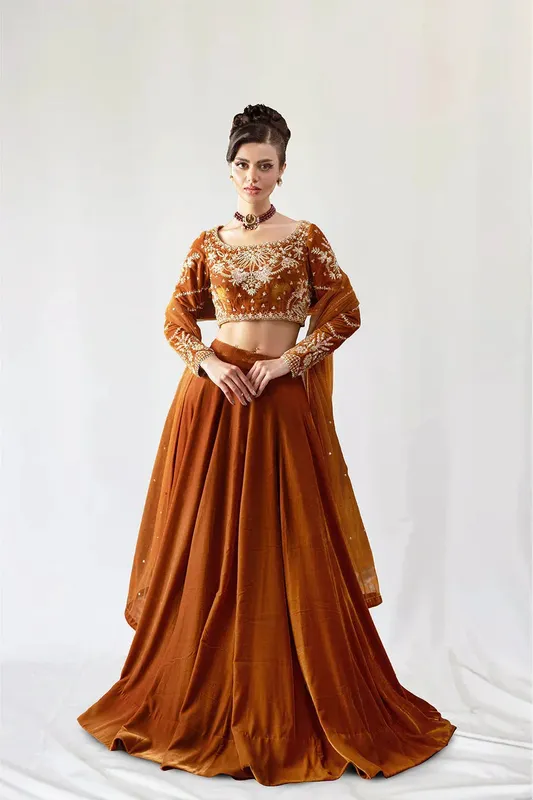 Saira Rizwan Velvet Pret 25 Burnt Orange Velvet – view 1 – Poshaq