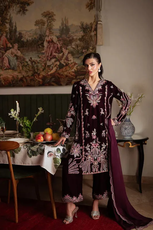 Saira Rizwan Velvet Pret 25 Burgundy Velvet – view 1 – Poshaq