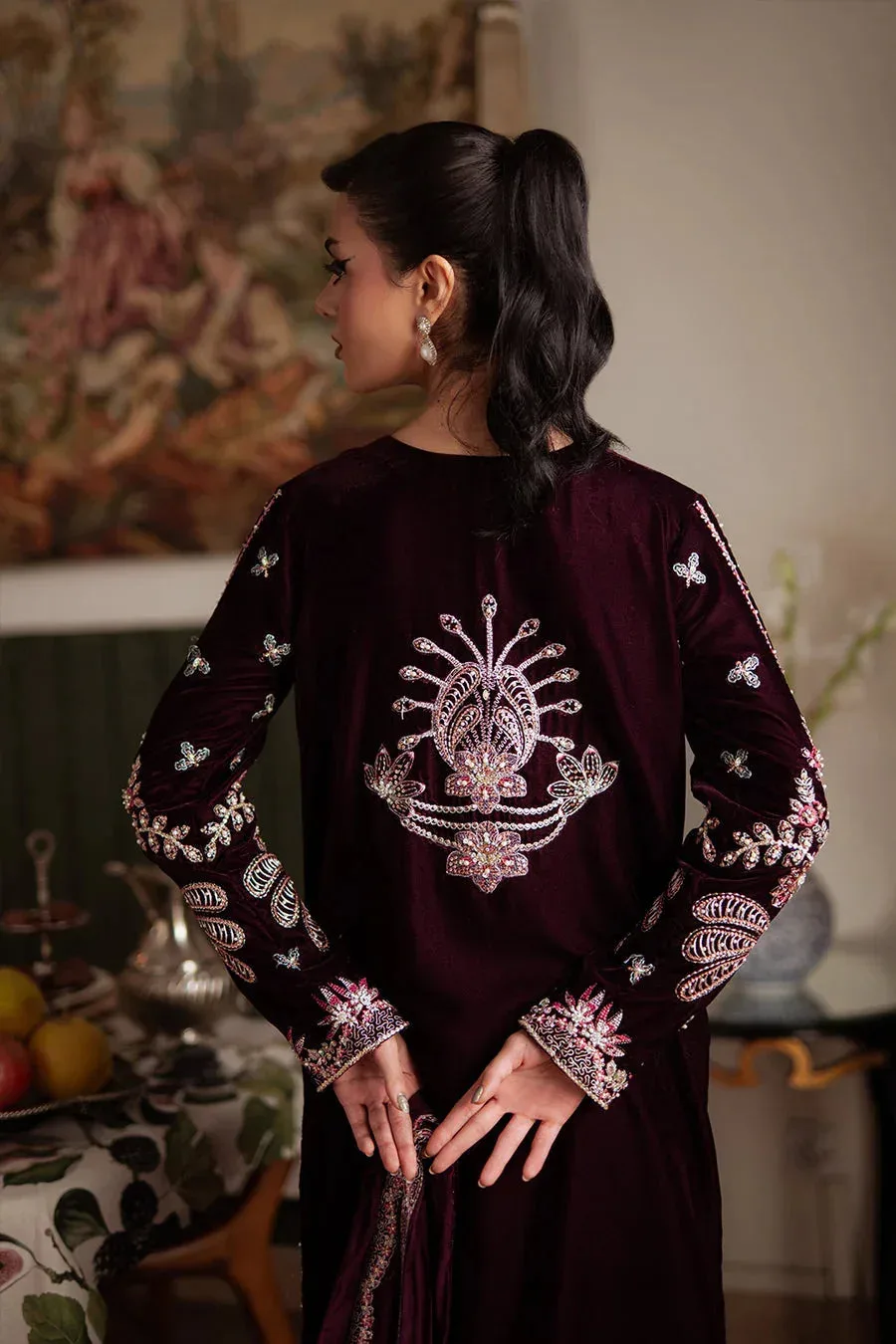 Saira Rizwan Velvet Pret 25 Burgundy Velvet – view 2 – Poshaq