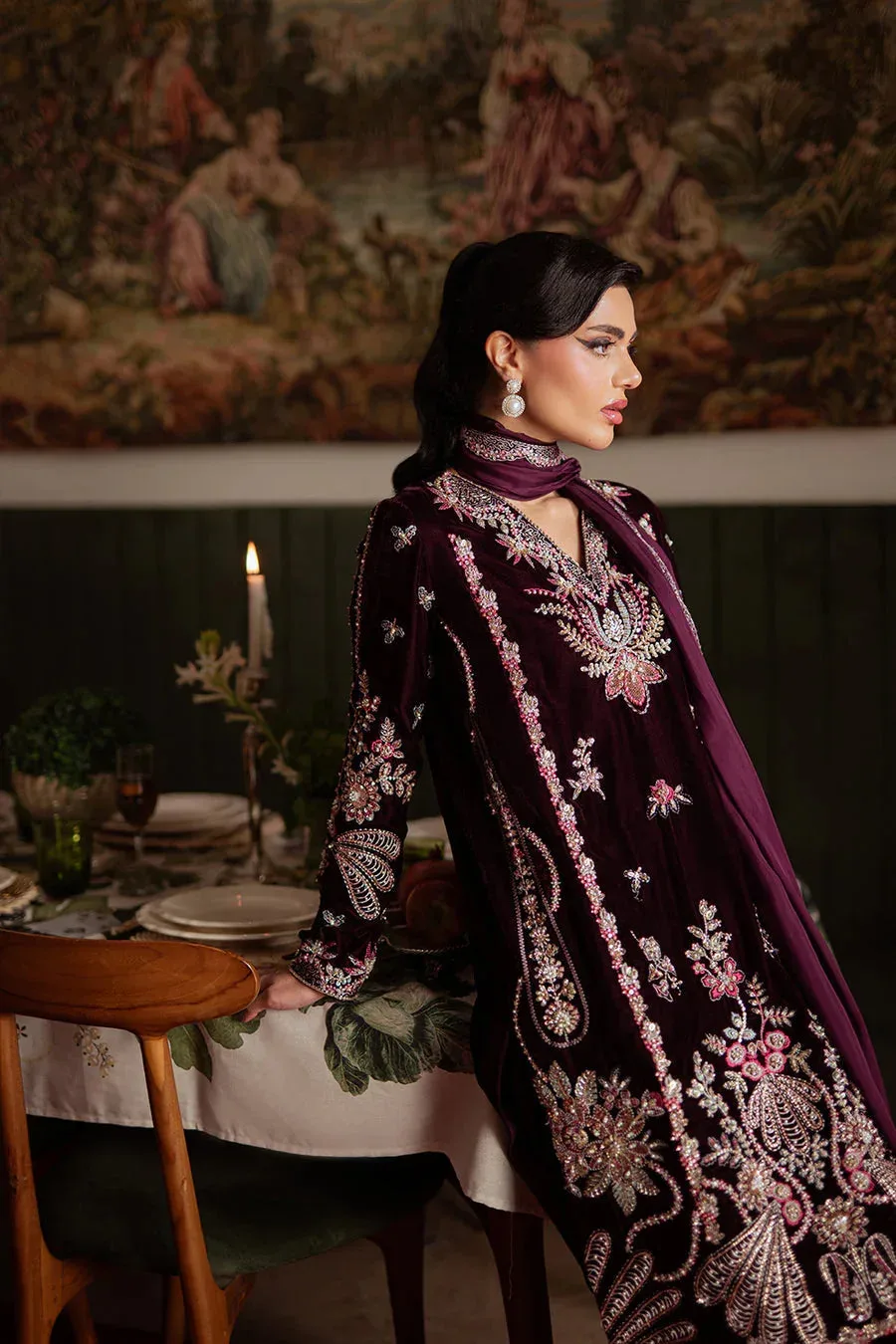 Saira Rizwan Velvet Pret 25 Burgundy Velvet – view 3 – Poshaq