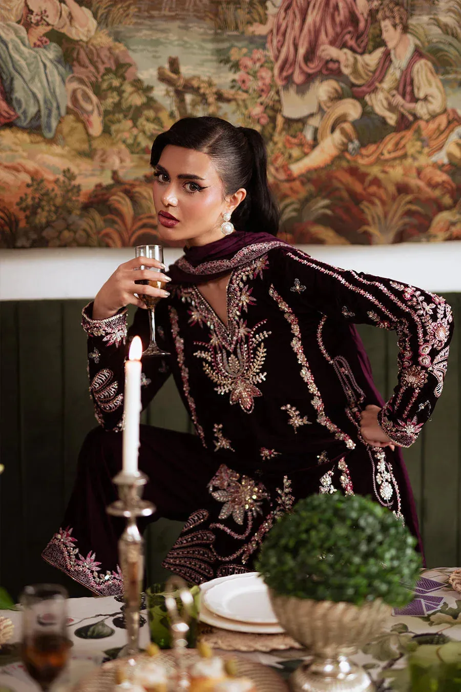 Saira Rizwan Velvet Pret 25 Burgundy Velvet – view 4 – Poshaq