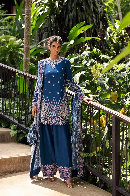 Saira Rizwan Wedding 2025 Royal Blue Raw Silk – view 1 – Poshaq