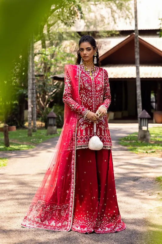 Saira Rizwan Wedding 2025 Carrot Pink Raw Silk – view 1 – Poshaq