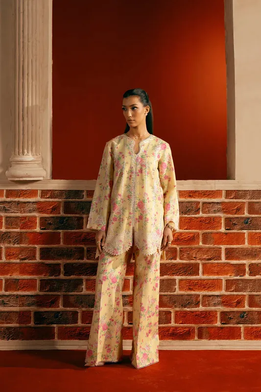 Saira Rizwan Joolie Co ords Lemon Yellow Lawn – view 1 – Poshaq