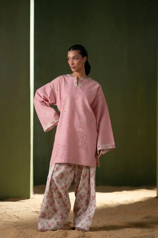 Saira Rizwan Joolie Co ords Powder Pink Lawn – view 1 – Poshaq