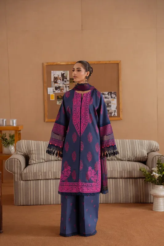 Saira Rizwan Laanem Summer Lawn 25 Navy Chiffon – view 1 – Poshaq