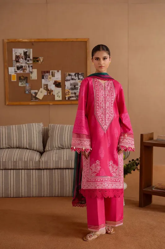 Saira Rizwan Laanem Summer Lawn 25 Hot Pink Chiffon – view 1 – Poshaq